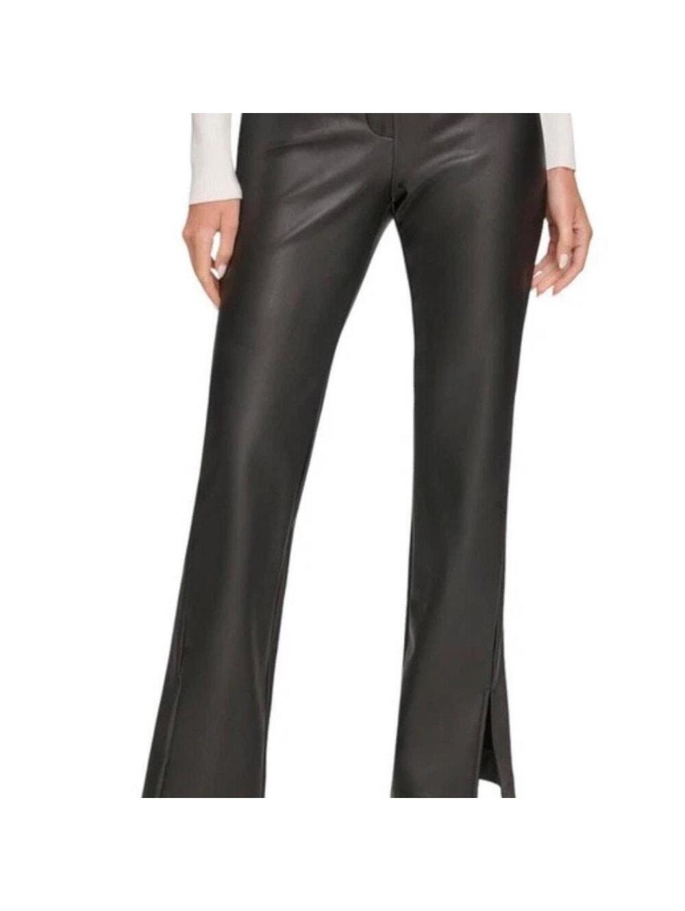 DKNY Faux Leather Trouser Pants Black Womens 12 Straight Leg Vegan NWT